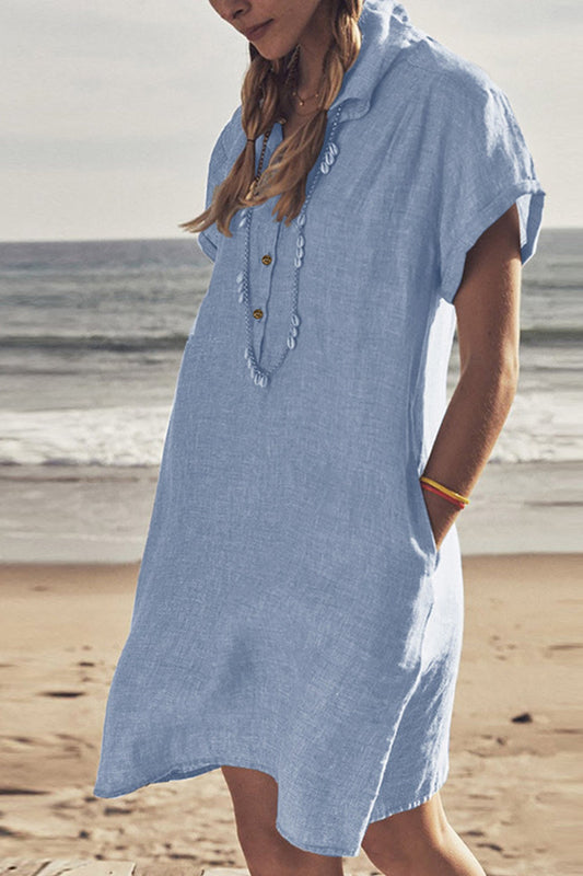Damen Strandkleid Knopfverschluss Unten Baumwollweiß - Norvielle