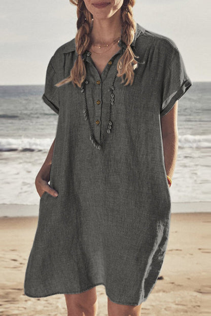 Damen Strandkleid Knopfverschluss Unten Baumwollweiß
