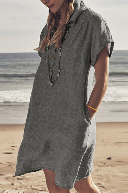 Damen Strandkleid Knopfverschluss Unten Baumwollweiß