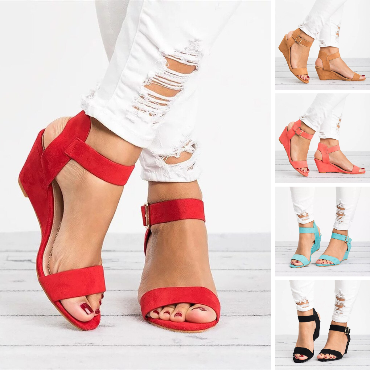 Norvielle Damen Keilsandalen Rutschfest Hoher Absatz