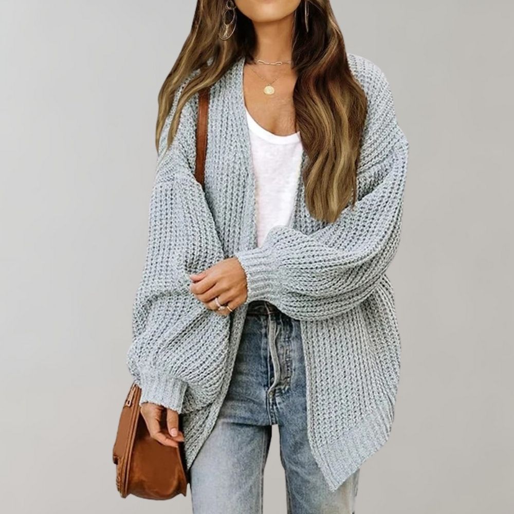 Damen Strickcardigan Locker Passform Bischofsärmel
