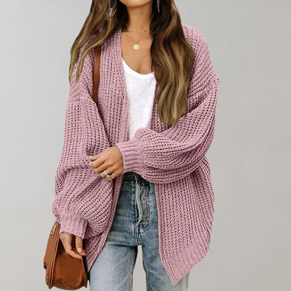 Damen Strickcardigan Locker Passform Bischofsärmel