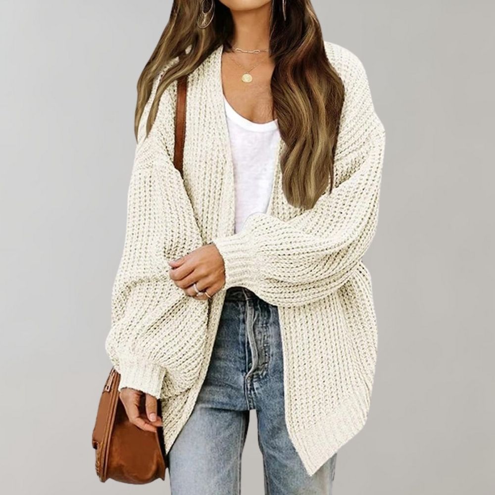 Damen Strickcardigan Locker Passform Bischofsärmel