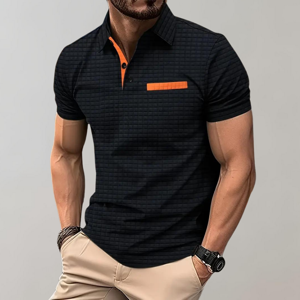 Herren Poloshirt Waffelstrick Kontrastfarbe