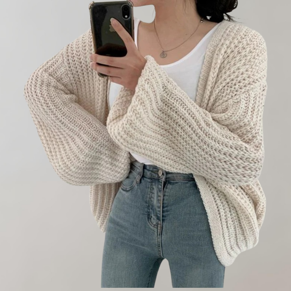 Amaris Damen Strickcardigan Lockerer Schnitt Beige