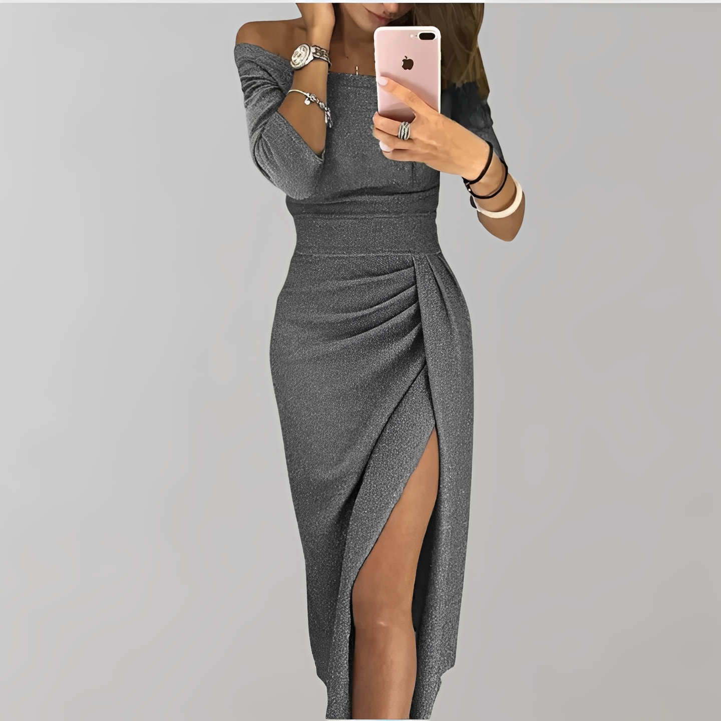 Damenkleid Elegantem Schlitz Midi