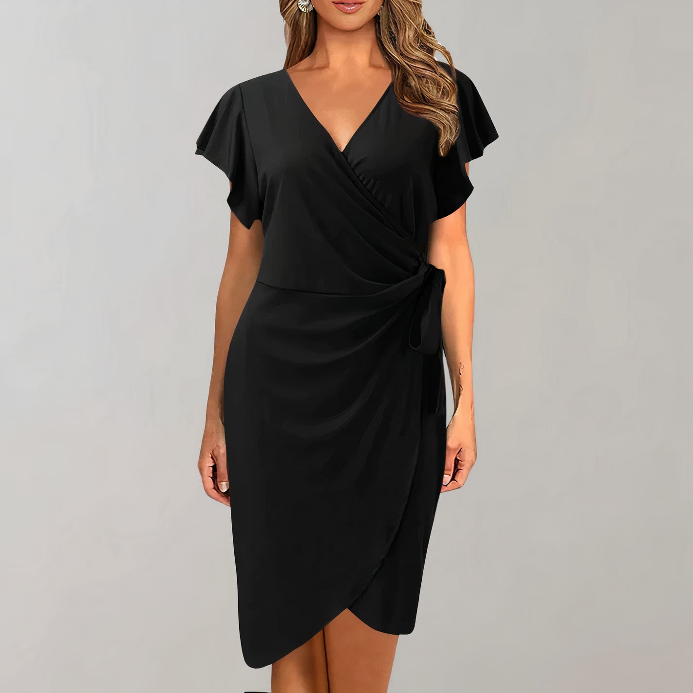 Damen Sommerkleid V-Ausschnitt Gewickelter Bund Elegantes Design - Norvielle