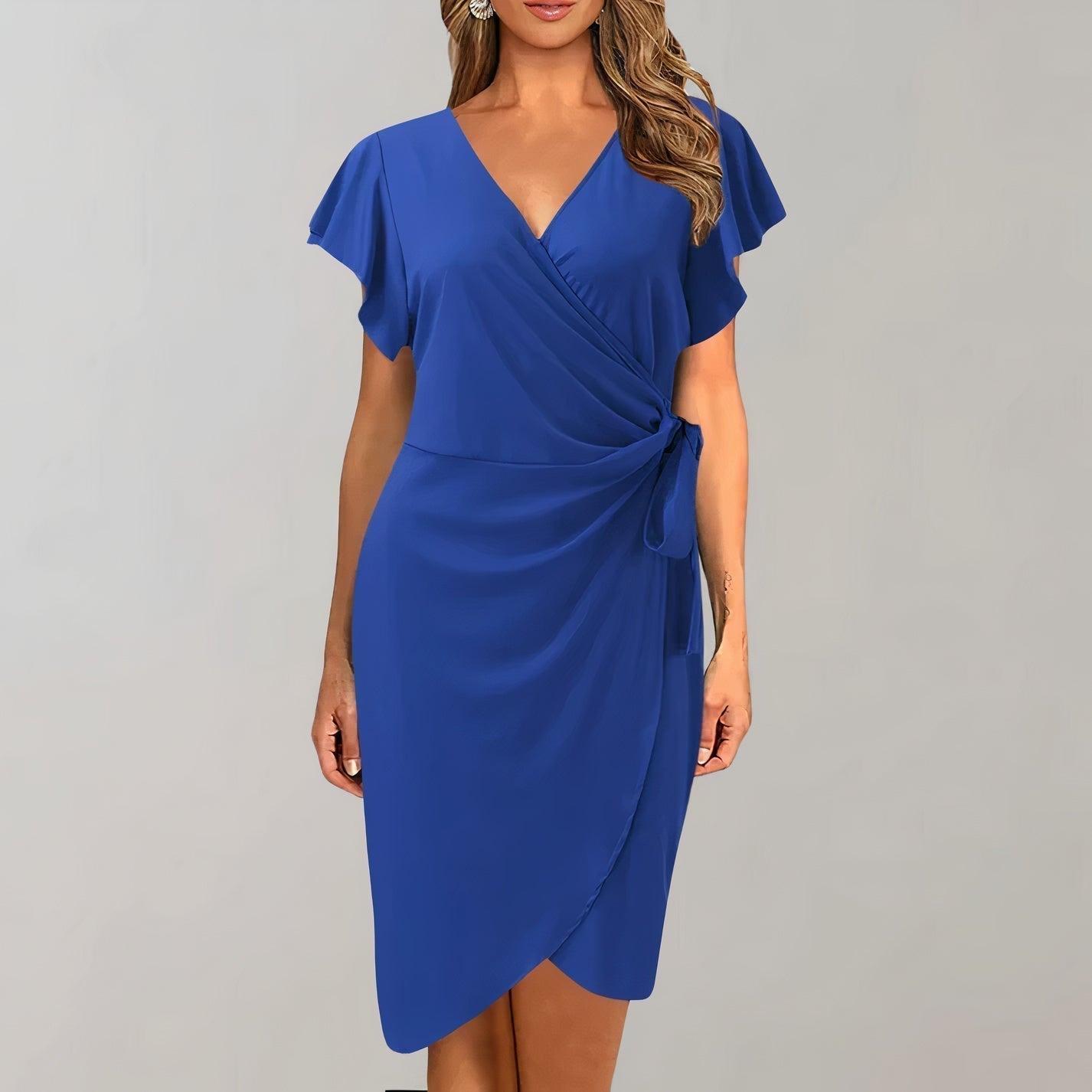 Damen Sommerkleid V-Ausschnitt Gewickelter Bund Elegantes Design