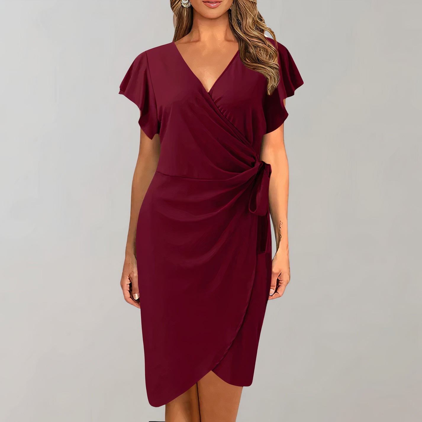 Damen Sommerkleid V-Ausschnitt Gewickelter Bund Elegantes Design