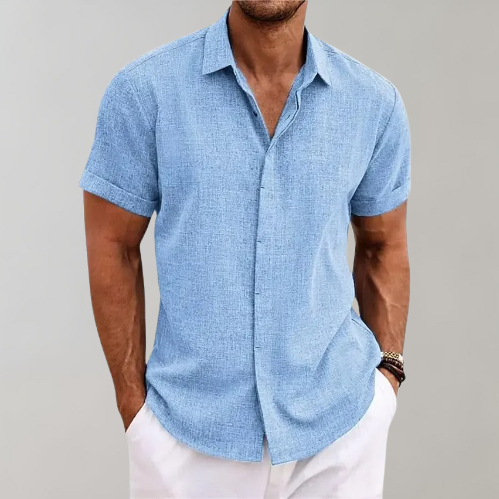 Elijah Herren Kurzarmhemd Relaxed Fit Sommerhemd Stoff Weiss