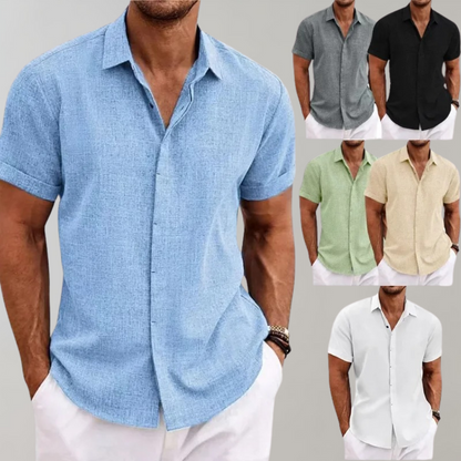 Elijah Herren Kurzarmhemd Relaxed Fit Sommerhemd Stoff Weiss