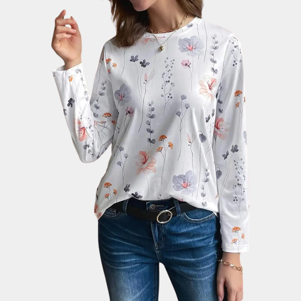 Damen Langarmshirt Blumenmuster - Norvielle