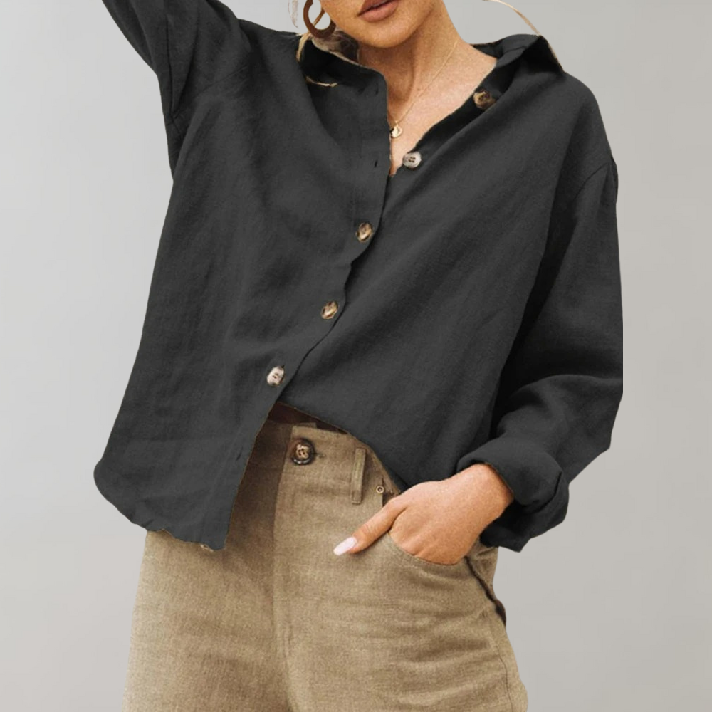 Damen Leinenbluse Blume Muster Weiss - Norvielle