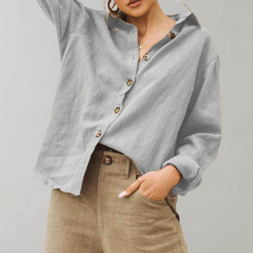 Damen Leinenbluse Blumendruck Weiß