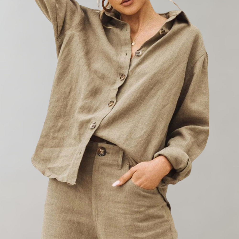 Damen Leinenbluse Blume Muster Weiss