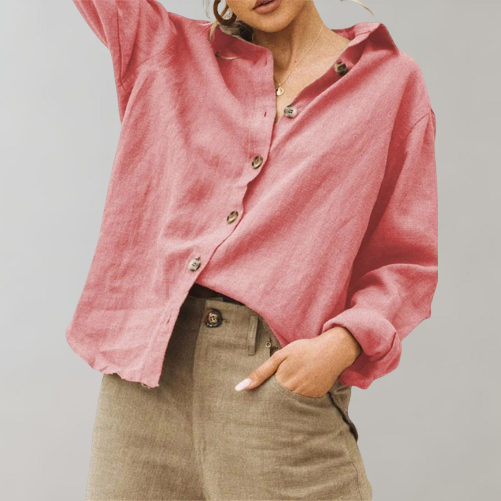 Damen Leinenbluse Blumendruck Weiß
