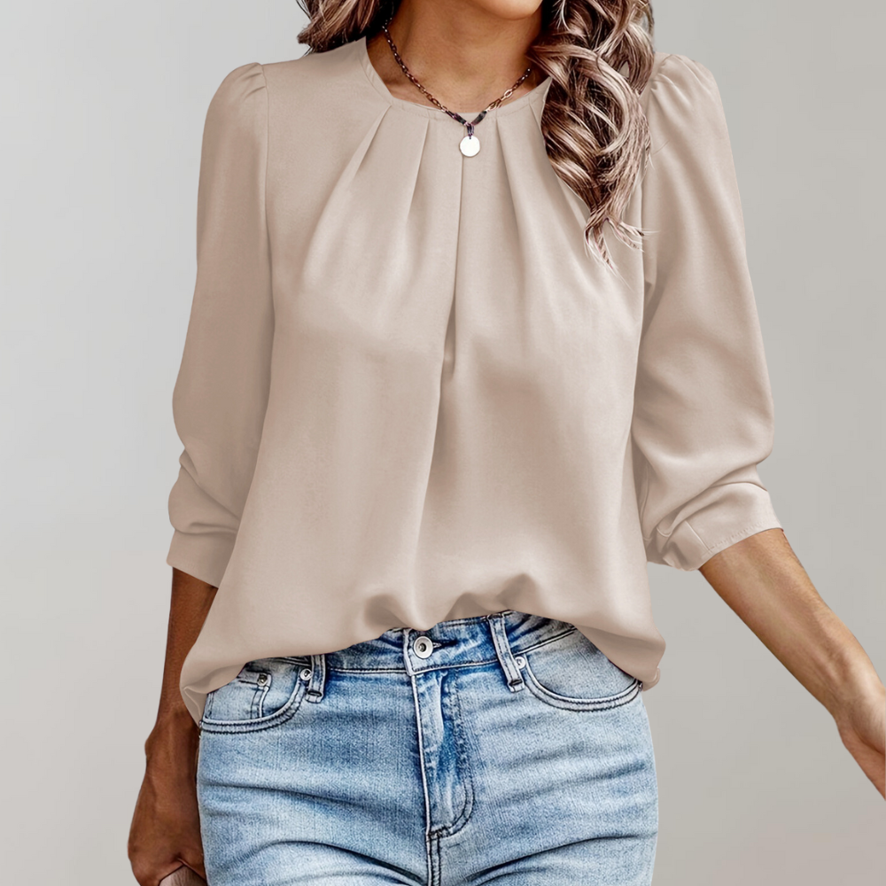 Norvielle Damen Bluse Falten Puffärmel - Norvielle
