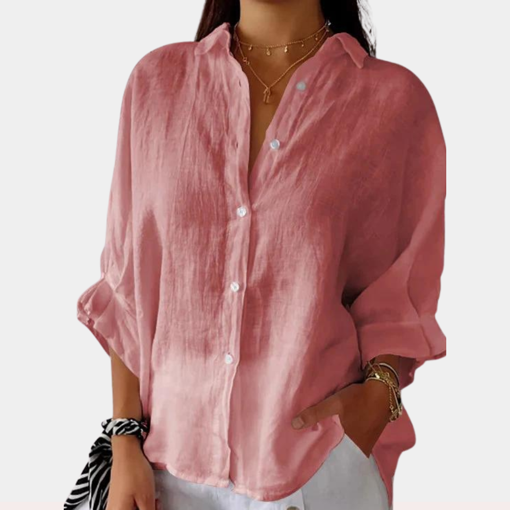 Damen Leinenbluse Lockeres Design Weiß