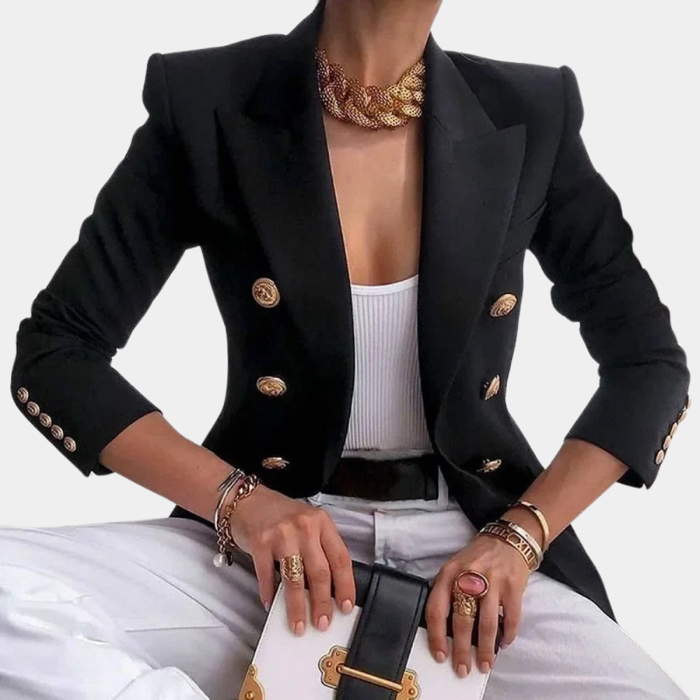 Damen Blazer Goldfarbenen Knöpfen Anthrazit