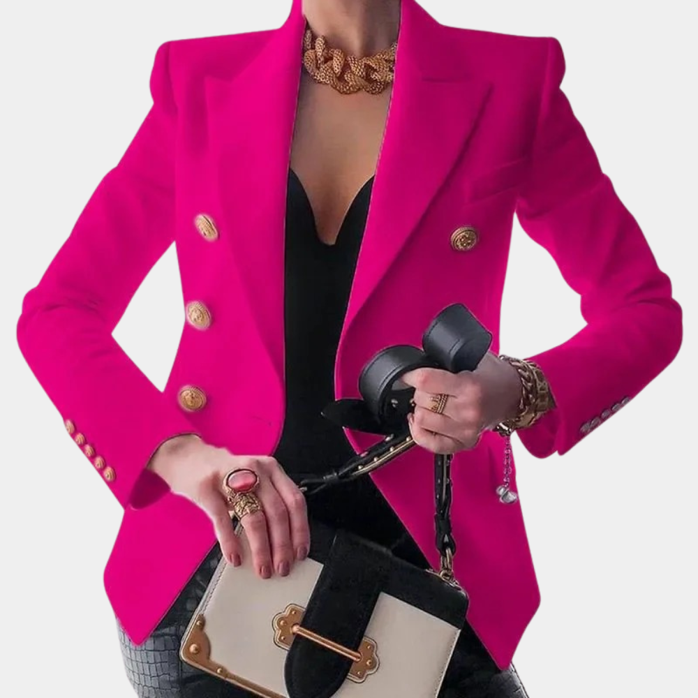 Damen Blazer Goldfarbenen Knöpfen Anthrazit
