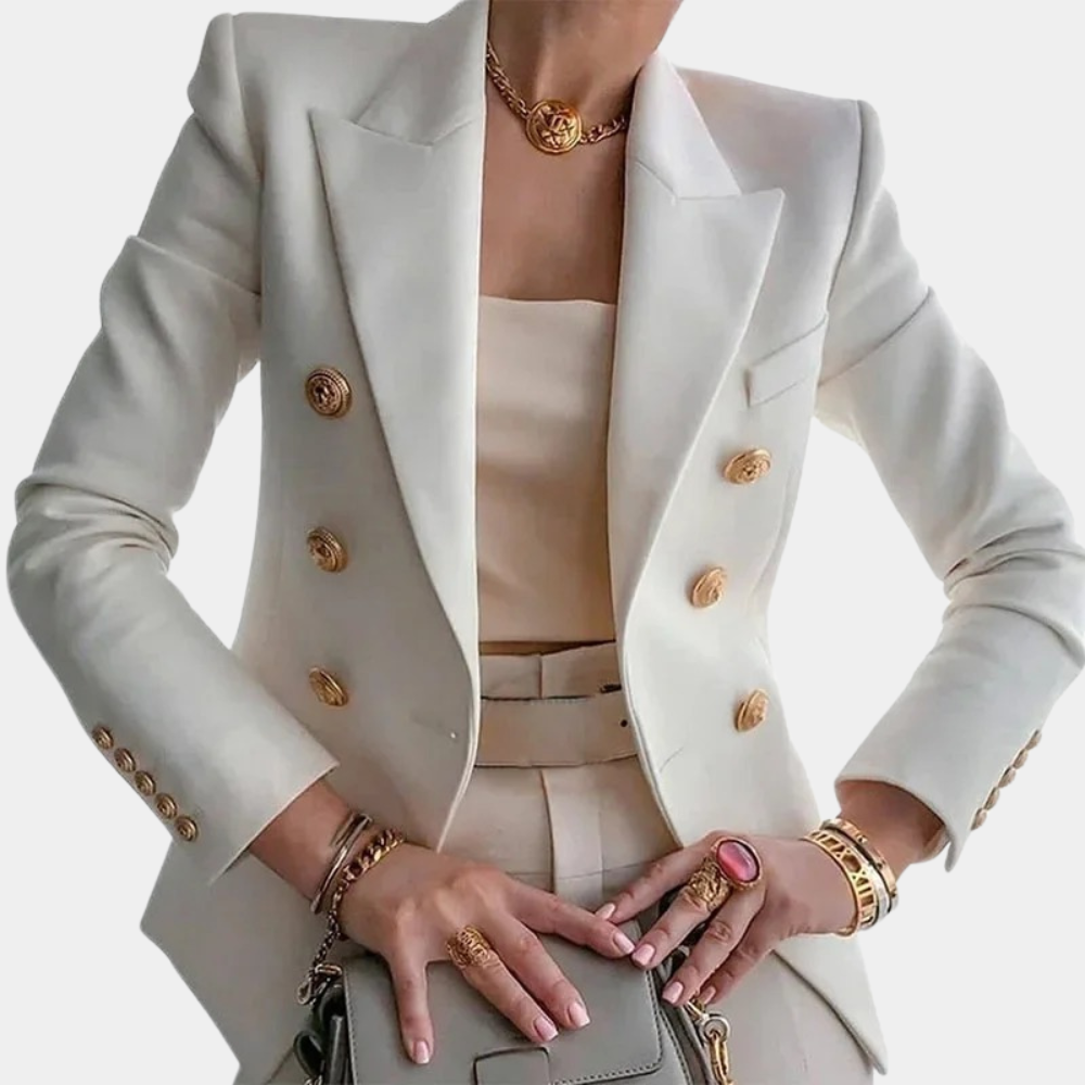 Damen Blazer Goldfarbenen Knöpfen Anthrazit