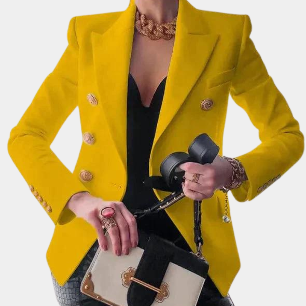 Damen Blazer Goldfarbenen Knöpfen Anthrazit