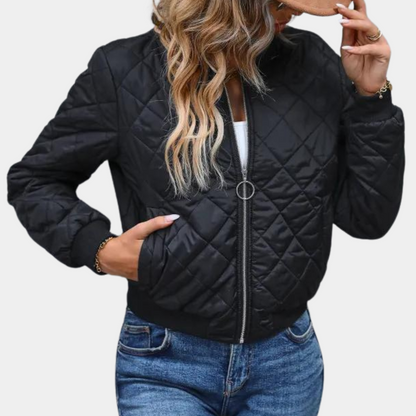 Damen Steppjacke Kurz Reißverschluss Schwarz - Norvielle
