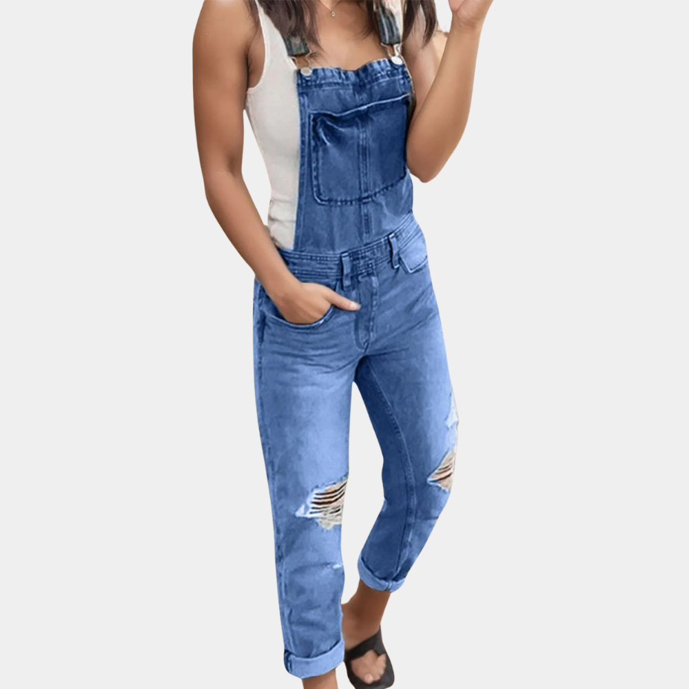 Norvielle Damen Zerrissene Denim-Latzhose