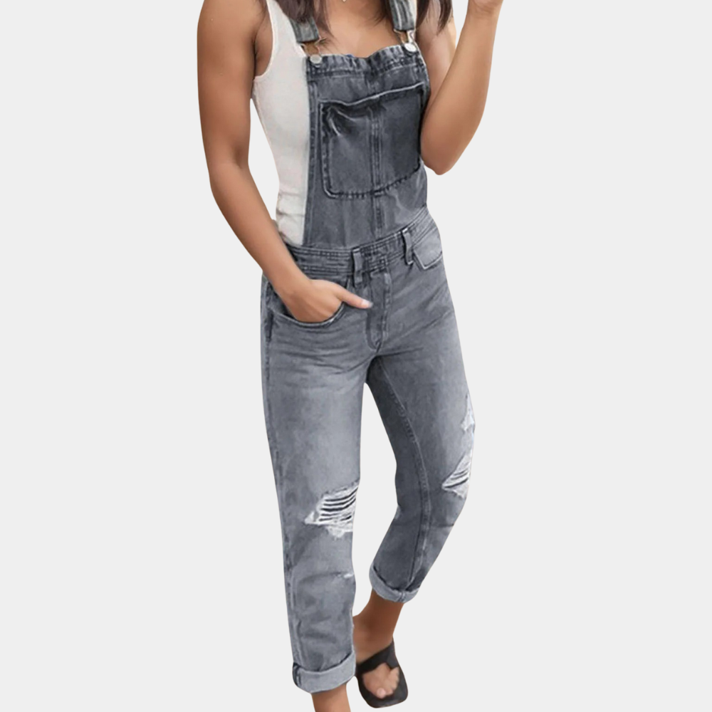 Norvielle Damen Zerrissene Denim-Latzhose - Norvielle