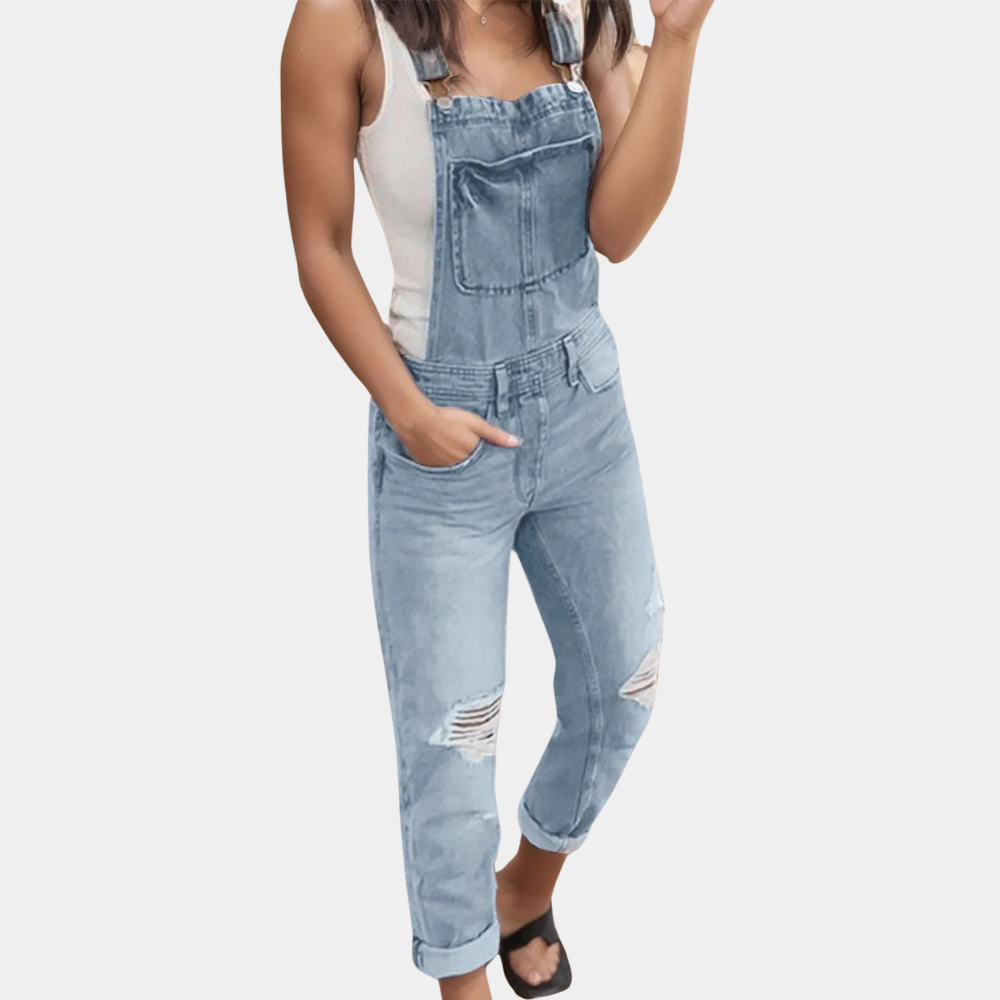 Norvielle Damen Zerrissene Denim-Latzhose