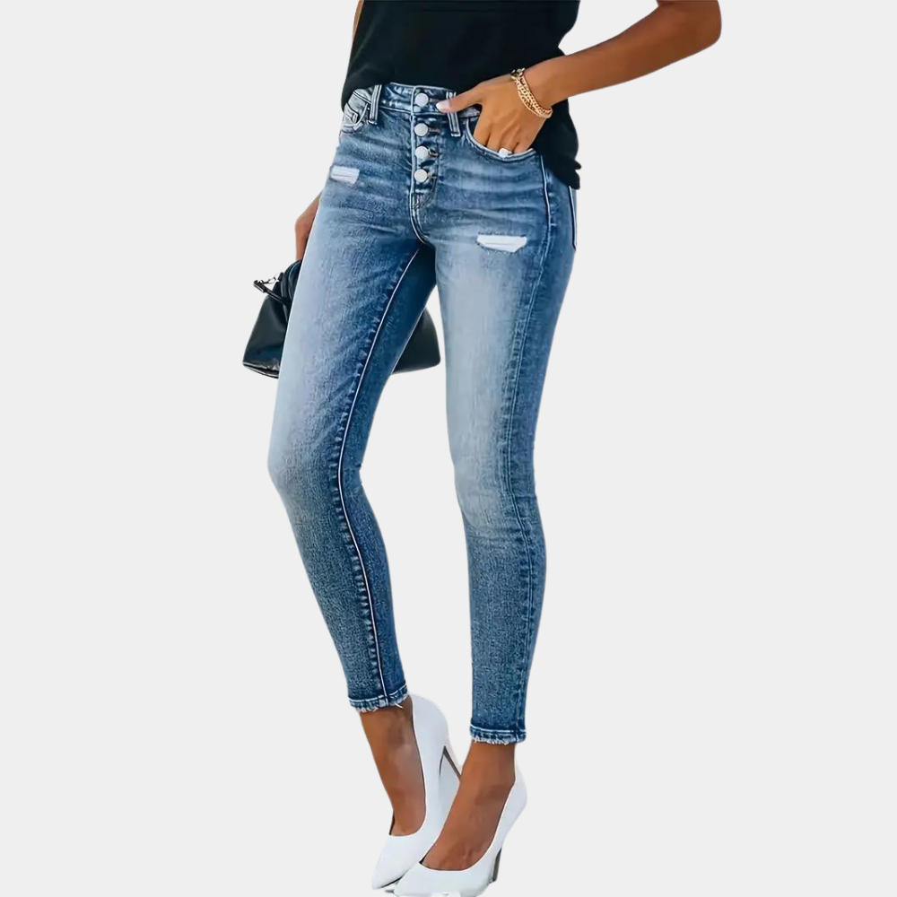 Damen Skinny Jeans Mit Modischen Knöpfen