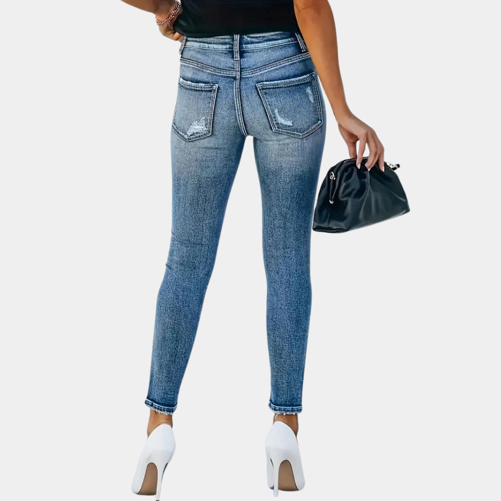 Damen Skinny Jeans Mit Modischen Knöpfen Schwarz - Norvielle