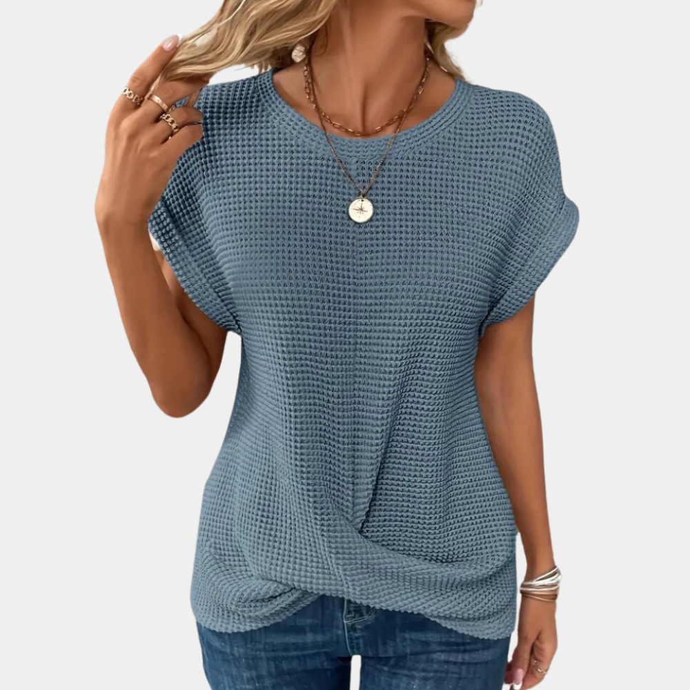 Damen Rundhals-Shirt Texturiert Weiß - Norvielle