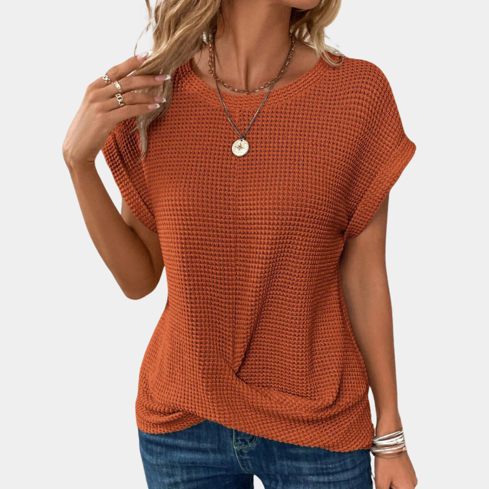 Damen Rundhals-Shirt Texturiert Weiß