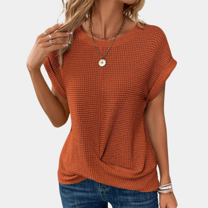 Damen Rundhals-Shirt Texturiert Weiß