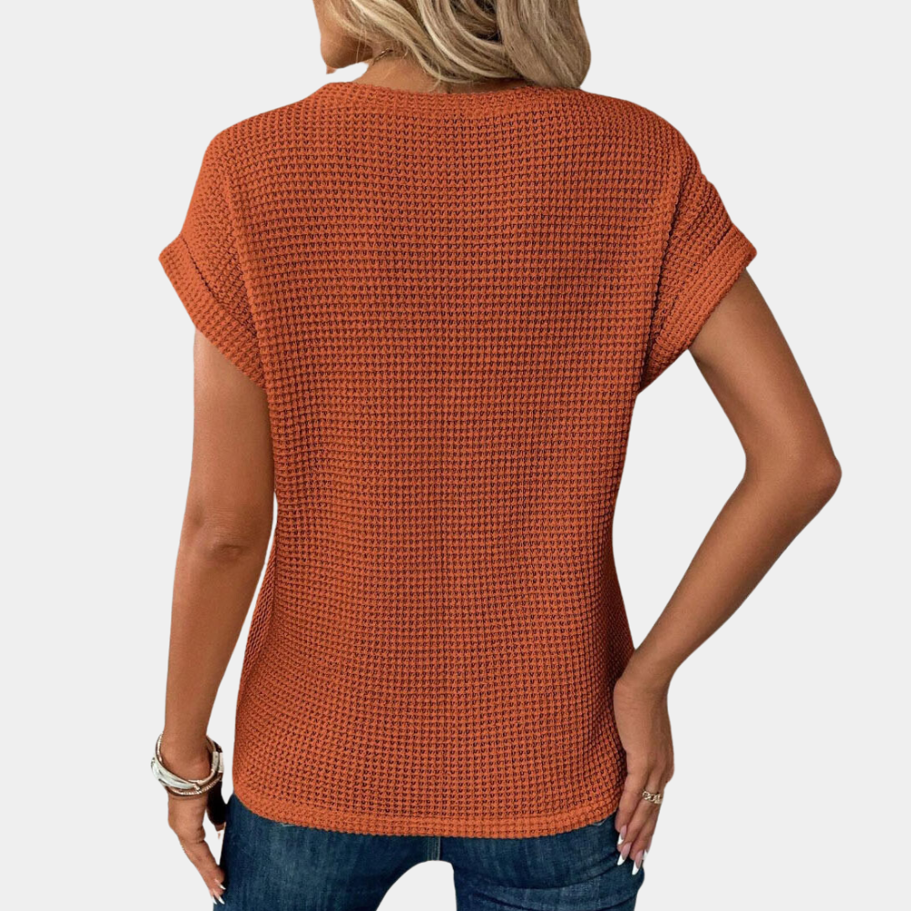 Damen Rundhals-Shirt Texturiert Weiß