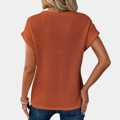 Damen Rundhals-Shirt Texturiert Weiß