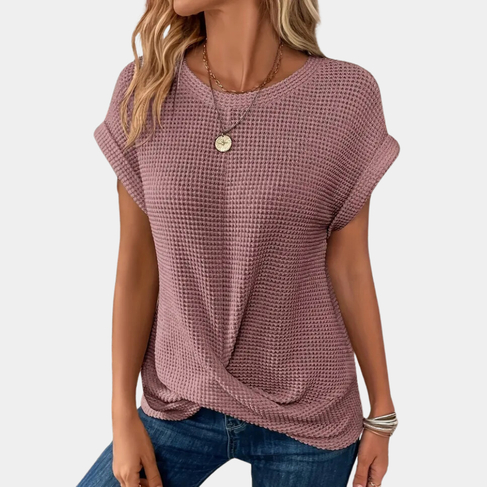 Damen Rundhals-Shirt Texturiert Weiß