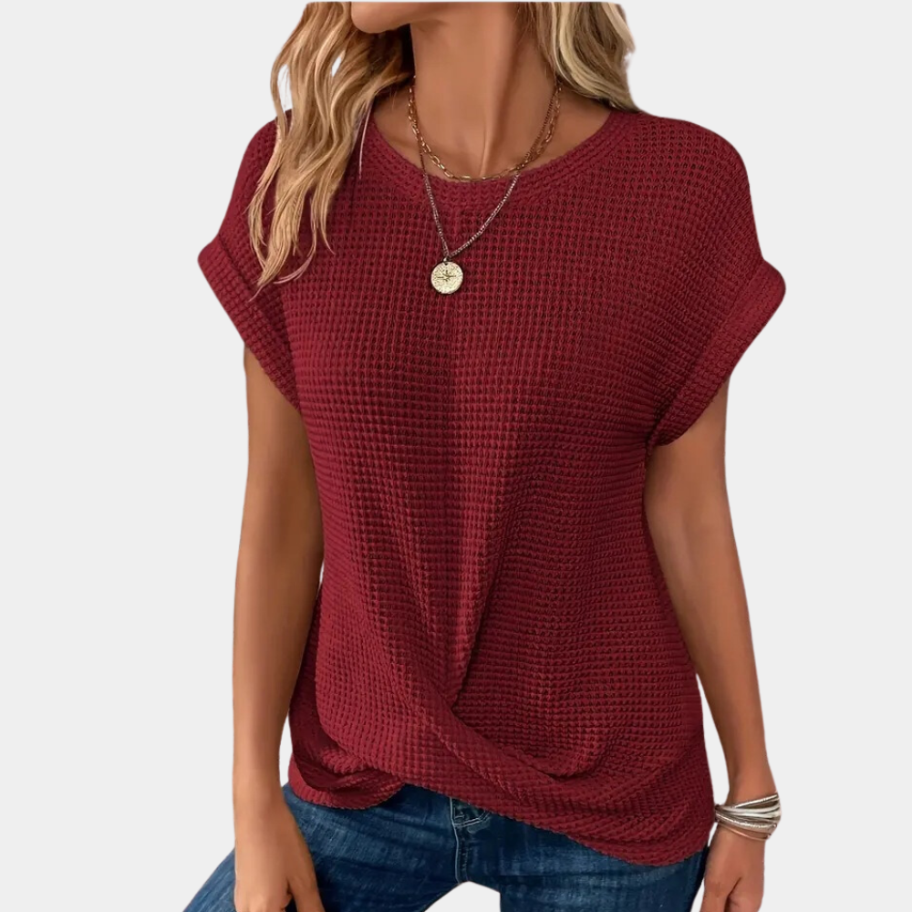 Damen Rundhals-Shirt Texturiert Weiß