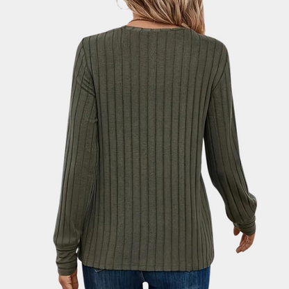 Amelisse Damen Rundhalspullover Gerippt Beige