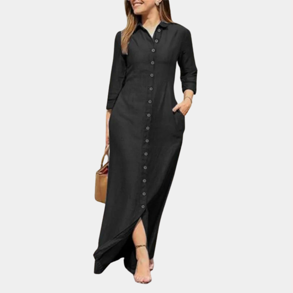 Norvielle Damen Maxikleid Mit Knöpfen