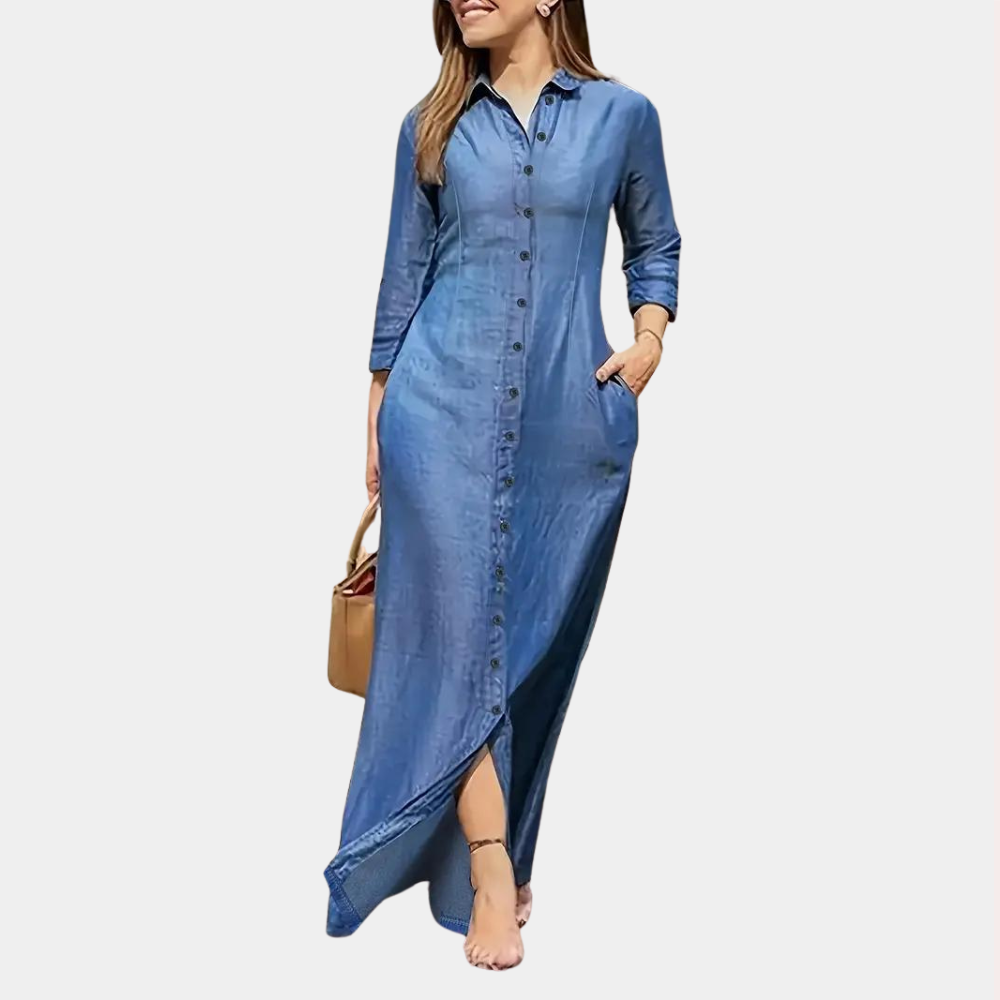 Norvielle Damen Maxikleid Mit Knöpfen
