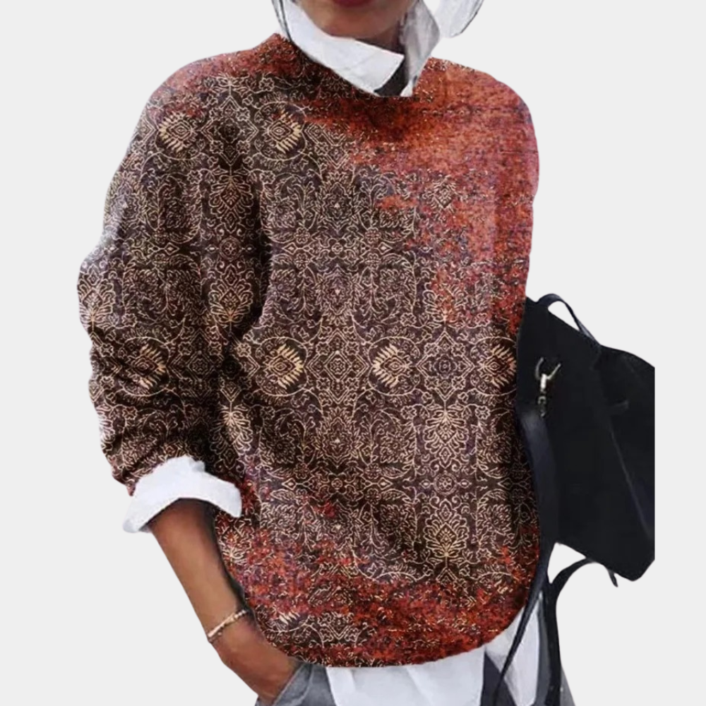 Damen Sweatshirt Weiche Baumwolle Lockere Passform Gemustert Grau