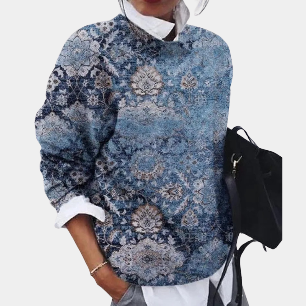 Damen Sweatshirt Weiche Baumwolle Lockere Passform Gemustert Grau
