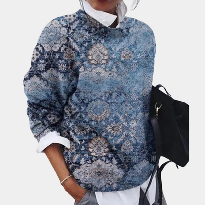 Damen Sweatshirt Weiche Baumwolle Lockere Passform Gemustert Grau