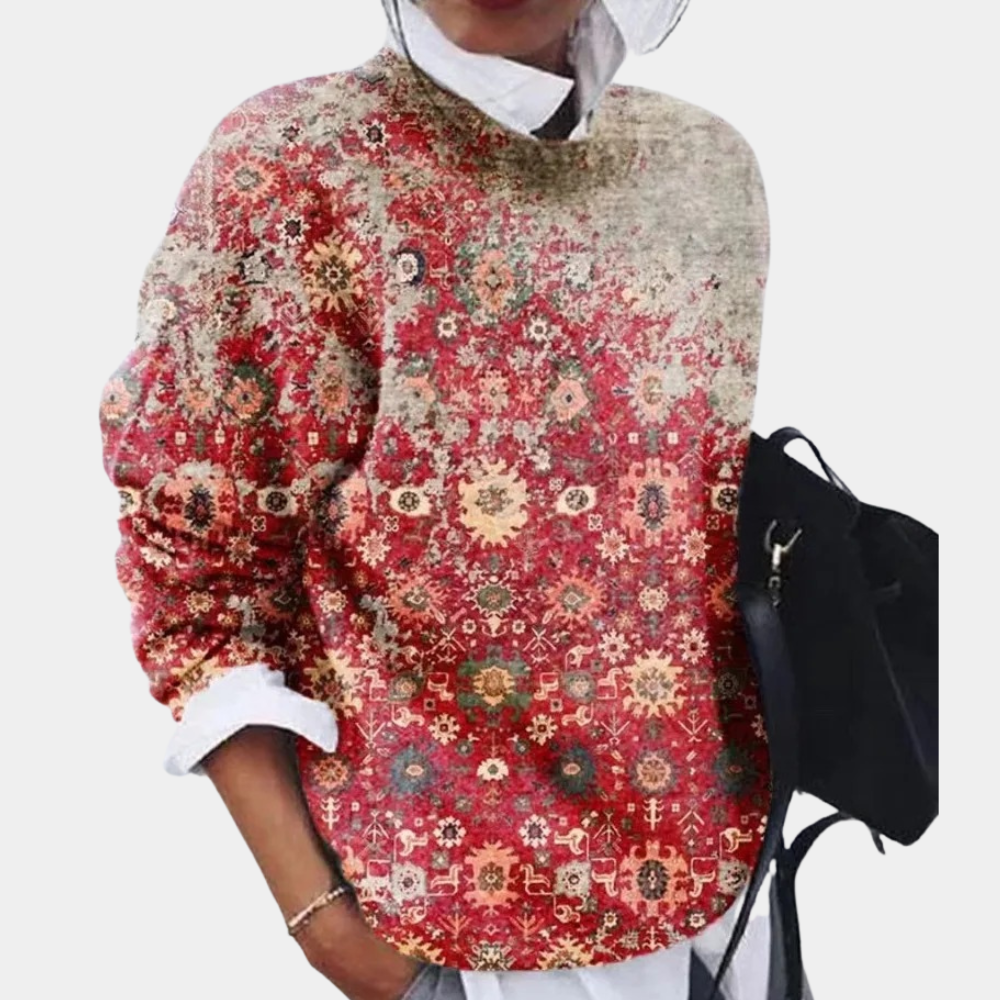 Damen Sweatshirt Weiche Baumwolle Lockere Passform Gemustert Grau