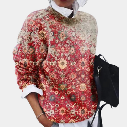 Damen Sweatshirt Weiche Baumwolle Lockere Passform Gemustert Grau