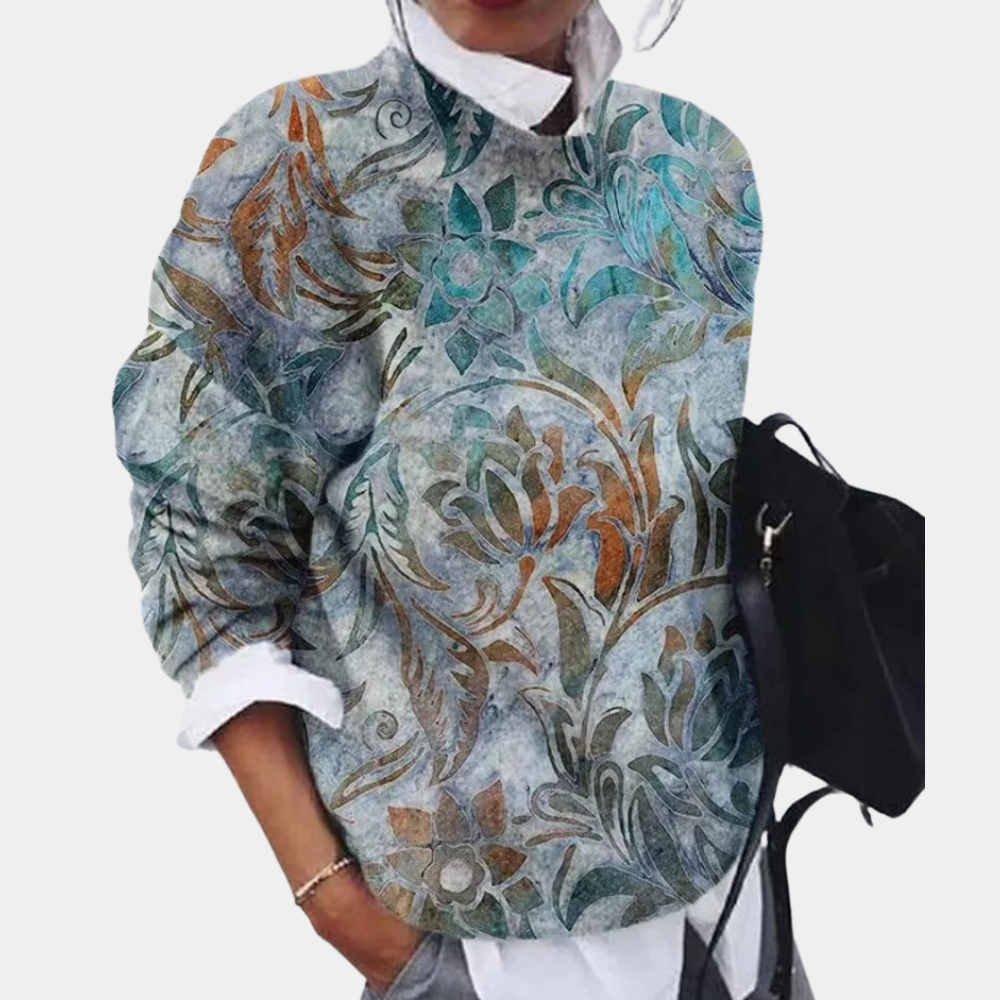 Damen Sweatshirt Weiche Baumwolle Lockere Passform Gemustert Grau
