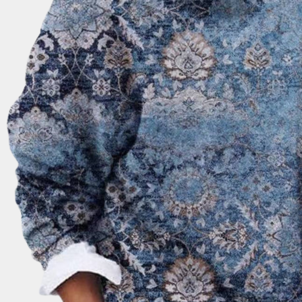 Damen Sweatshirt Weiche Baumwolle Lockere Passform Gemustert Grau - Norvielle