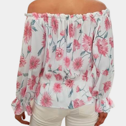 Damenbluse Schulterfrei Langärmlig Floralmuster Sommerbluse